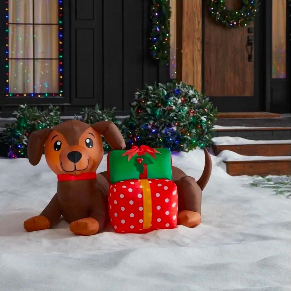 Home Accents Holiday 4 ft LED Dachshund with Presents Inflatable Airblown New